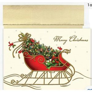 Holiday Sleigh 16-Count Embossed Christmas Cards with Envelopes